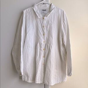Flax White Linen Button Up Babydoll Cottagecore Long Sleeve Collared Blouse